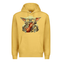 Antique Gold baby yoda hug violin [tb] Premium Hoodie - linhVisuals