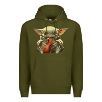 Army Green baby yoda hug violin [tb] Premium Hoodie - linhVisuals