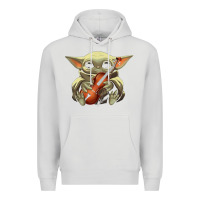 Dove Grey baby yoda hug violin [tb] Premium Hoodie - linhVisuals