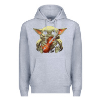 Heather Grey baby yoda hug violin [tb] Premium Hoodie - linhVisuals