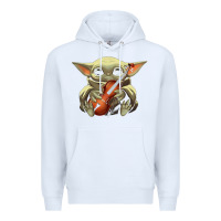 White baby yoda hug violin [tb] Premium Hoodie - linhVisuals
