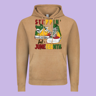 Steppin' Into Juneteenth Vintage Hoodie Designed By Barkaloodesign