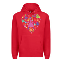 Red heart paw print dog cat lover valentines day t shirt Premium Hoodie - linhVisuals