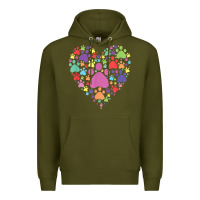 Army Green heart paw print dog cat lover valentines day t shirt Premium Hoodie - linhVisuals