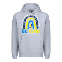 Heather Grey be kind down syndrome awareness blue ribbon rainbow march 21 t shirt Premium Hoodie - linhVisuals