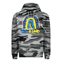 Slate Camo be kind down syndrome awareness blue ribbon rainbow march 21 t shirt Premium Hoodie - linhVisuals