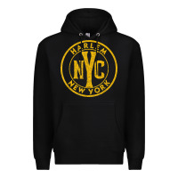 Black harlem new york nyc vintage sign distressed amber print t shirt Premium Hoodie - linhVisuals
