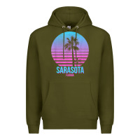 Army Green sarasota florida vintage retro palm tree t shirt Premium Hoodie - linhVisuals