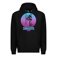 Black sarasota florida vintage retro palm tree t shirt Premium Hoodie - linhVisuals