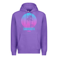 Purple sarasota florida vintage retro palm tree t shirt Premium Hoodie - linhVisuals