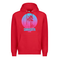 Red sarasota florida vintage retro palm tree t shirt Premium Hoodie - linhVisuals