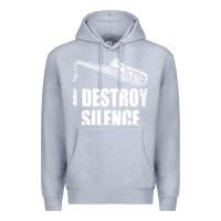 Heather Grey Saxophone I Destroy Silence Saxophonist | For Musicians Premium Hoodie - linhVisuals