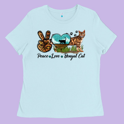 Peace Love Bengal Cat Ladies Tee Designed By Lillyallendesigns