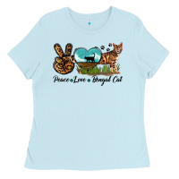 Baby Blue Peace Love Bengal Cat Ladies Tee - LillyAllenDesigns