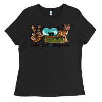 Black Peace Love Bengal Cat Ladies Tee - LillyAllenDesigns