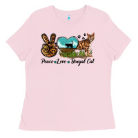 Bubblegum Pink Peace Love Bengal Cat Ladies Tee - LillyAllenDesigns