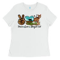 White Peace Love Bengal Cat Ladies Tee - LillyAllenDesigns