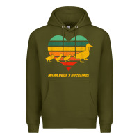 Army Green mama duck mother of 3 duckling funny mom mommy animal lover t shirt Premium Hoodie - linhVisuals