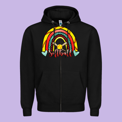 Softball Rainbow Zipper Hoodie Designed By Ranaportraitstore