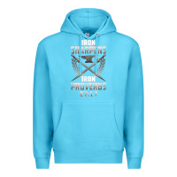Ocean Blue iron sharpens iron quote proverbs 2717 christian cool gift t shirt Premium Hoodie - linhVisuals