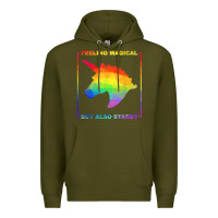 Army Green feeling magical but also stabby unicorn rainbow t shirt Premium Hoodie - linhVisuals