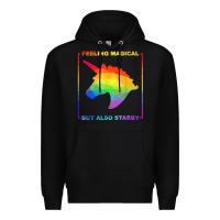 Black feeling magical but also stabby unicorn rainbow t shirt Premium Hoodie - linhVisuals
