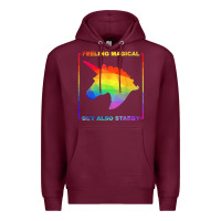 Burgundy feeling magical but also stabby unicorn rainbow t shirt Premium Hoodie - linhVisuals