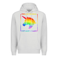 Dove Grey feeling magical but also stabby unicorn rainbow t shirt Premium Hoodie - linhVisuals