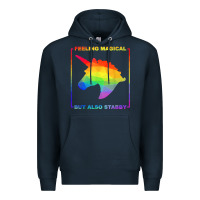 Navy feeling magical but also stabby unicorn rainbow t shirt Premium Hoodie - linhVisuals