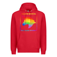 Red feeling magical but also stabby unicorn rainbow t shirt Premium Hoodie - linhVisuals