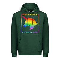 Sports Green feeling magical but also stabby unicorn rainbow t shirt Premium Hoodie - linhVisuals
