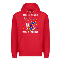 Red autism dad you will never walk alone support autism son t shirt Premium Hoodie - linhVisuals