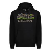 Black carcassonne france unique hand drawn art gift men women t shirt Premium Hoodie - linhVisuals
