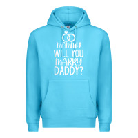 Ocean Blue kids mommy will you marry my daddy funny marriage proposal t shirt Premium Hoodie - linhVisuals