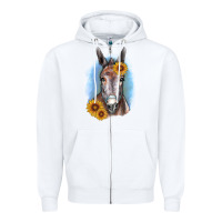 White Sunflower Donkey Zipper Hoodie - RanaPortraitStore