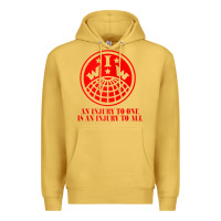 Antique Gold iww injury one is injury to all front and back red zip hoodie Premium Hoodie - linhVisuals