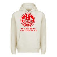 Oatmeal Heather iww injury one is injury to all front and back red zip hoodie Premium Hoodie - linhVisuals
