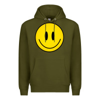 Army Green retro happy vibe smiley face happy face graphic sweatshirt Premium Hoodie - linhVisuals