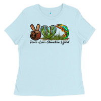 Baby Blue Peace Love Chameleon Lizard Ladies Tee - LillyAllenDesigns
