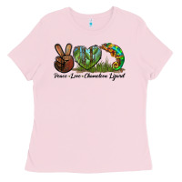Bubblegum Pink Peace Love Chameleon Lizard Ladies Tee - LillyAllenDesigns