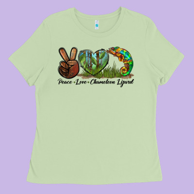 Peace Love Chameleon Lizard Ladies Tee Designed By Lillyallendesigns