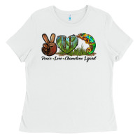 White Peace Love Chameleon Lizard Ladies Tee - LillyAllenDesigns