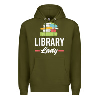 Army Green womens funny library lady librarian library assistant t shirt Premium Hoodie - linhVisuals