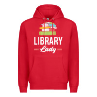 Red womens funny library lady librarian library assistant t shirt Premium Hoodie - linhVisuals