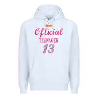 White official 13 teenager cute 13th birthday ideas for girls t shirt Premium Hoodie - linhVisuals
