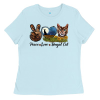 Baby Blue Peace Love Bengal Cat Head Ladies Tee - LillyAllenDesigns