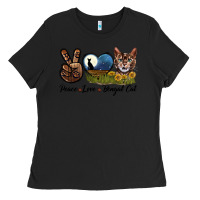 Black Peace Love Bengal Cat Head Ladies Tee - LillyAllenDesigns