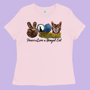 Peace Love Bengal Cat Head Ladies Tee Designed By Lillyallendesigns