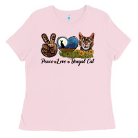 Bubblegum Pink Peace Love Bengal Cat Head Ladies Tee - LillyAllenDesigns
