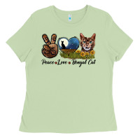 Matcha Peace Love Bengal Cat Head Ladies Tee - LillyAllenDesigns